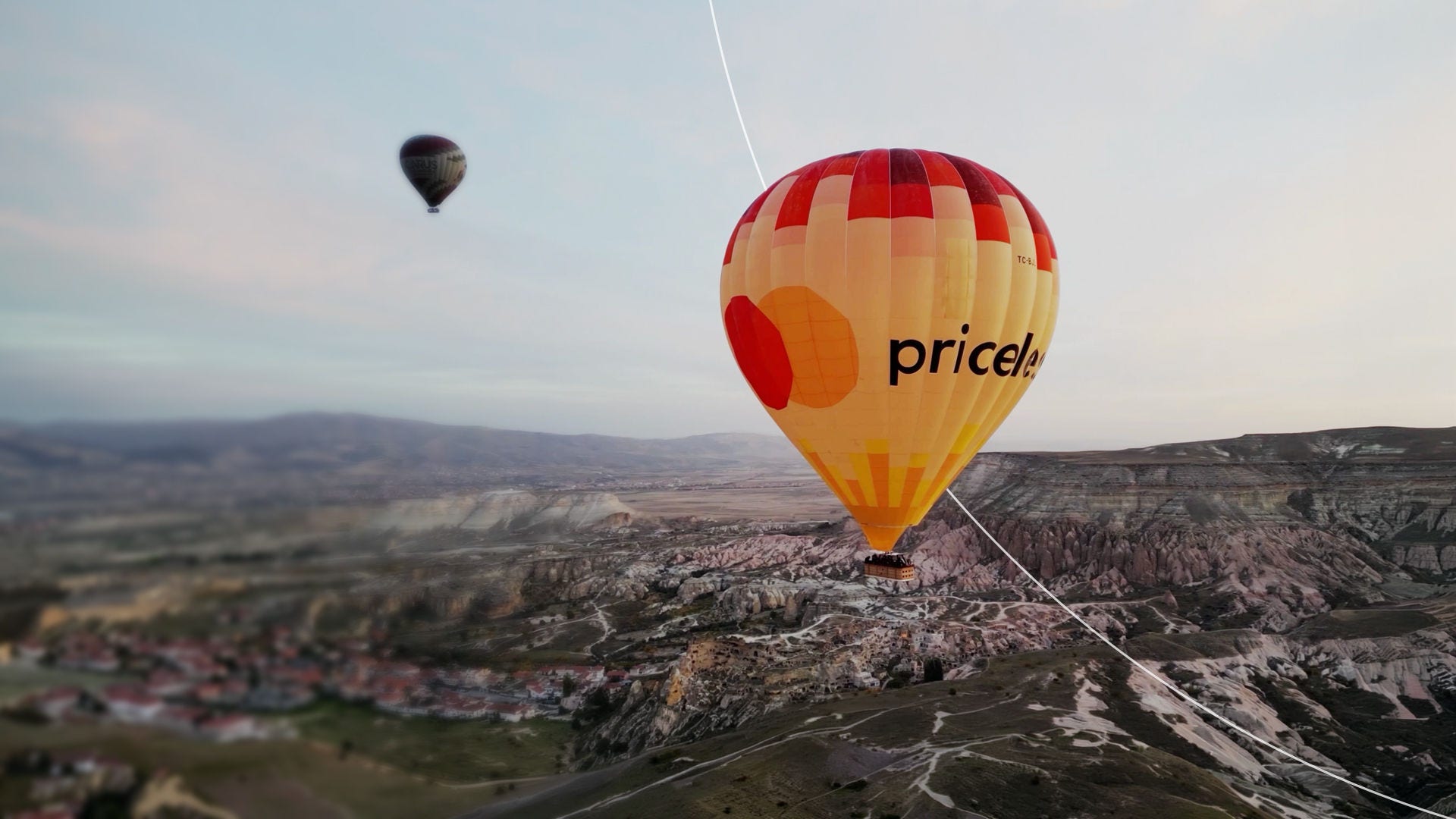 Hot air balloon over countryside