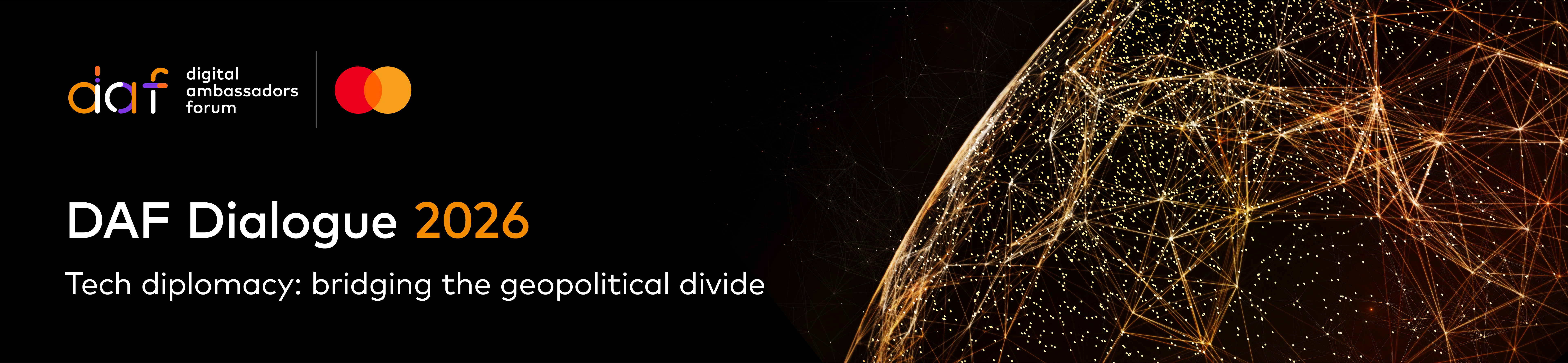 digital globe with DAF Dialogue 2026 event logo